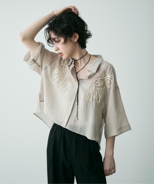 楊柳シアーコード刺繍シャツ（シャツ/ブラウス）｜Trish