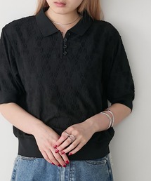forksy. | 【forksy.】レースフラワージャガード 半袖ポロシャツ(ポロシャツ)