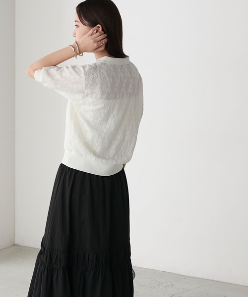 forksy.（フォルクシー）の「【forksy.】レースフラワージャガード 半袖ポロシャツ（ポロシャツ・レディース・ブラック/アイボリー・FREE）」の6枚目の写真