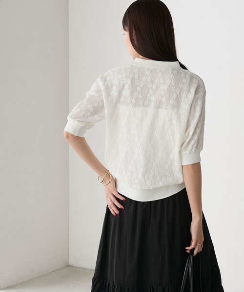 forksy.（フォルクシー）の「【forksy.】レースフラワージャガード 半袖ポロシャツ（ポロシャツ・レディース・ブラック/アイボリー・FREE）」の7枚目の写真