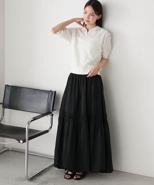 forksy.（フォルクシー）の「【forksy.】レースフラワージャガード 半袖ポロシャツ（ポロシャツ・レディース・ブラック/アイボリー・FREE）」の11枚目の写真