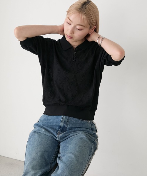 forksy.（フォルクシー）の「【forksy.】レースフラワージャガード 半袖ポロシャツ（ポロシャツ・レディース・ブラック/アイボリー・FREE）」の13枚目の写真