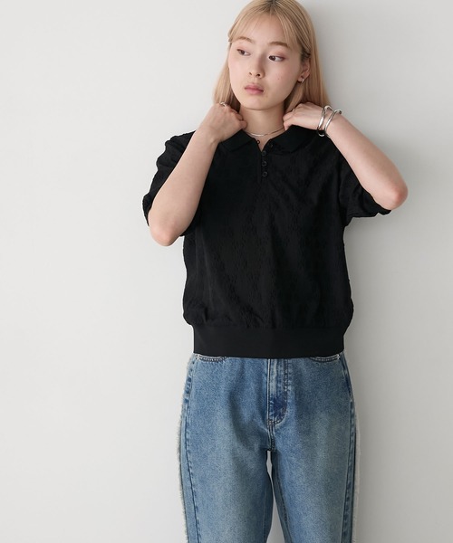 forksy.（フォルクシー）の「【forksy.】レースフラワージャガード 半袖ポロシャツ（ポロシャツ・レディース・ブラック/アイボリー・FREE）」の14枚目の写真