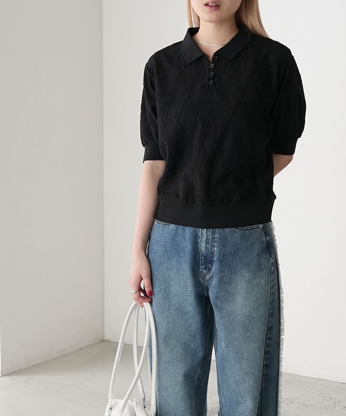 forksy.（フォルクシー）の「【forksy.】レースフラワージャガード 半袖ポロシャツ（ポロシャツ・レディース・ブラック/アイボリー・FREE）」の15枚目の写真