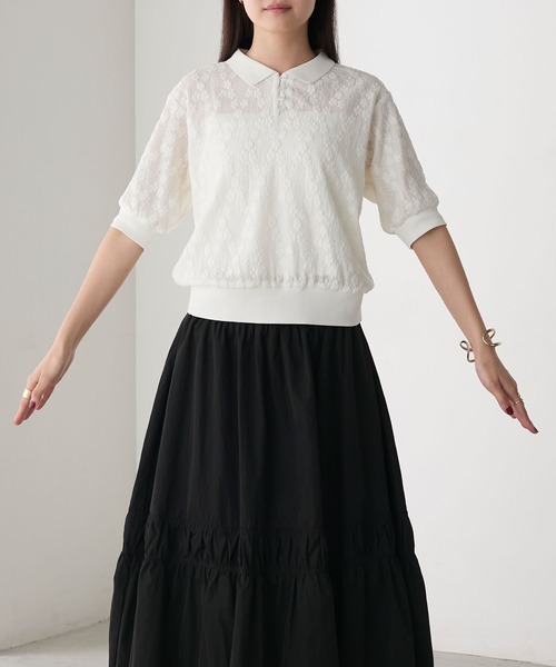forksy.（フォルクシー）の「【forksy.】レースフラワージャガード 半袖ポロシャツ（ポロシャツ・レディース・ブラック/アイボリー・FREE）」の21枚目の写真