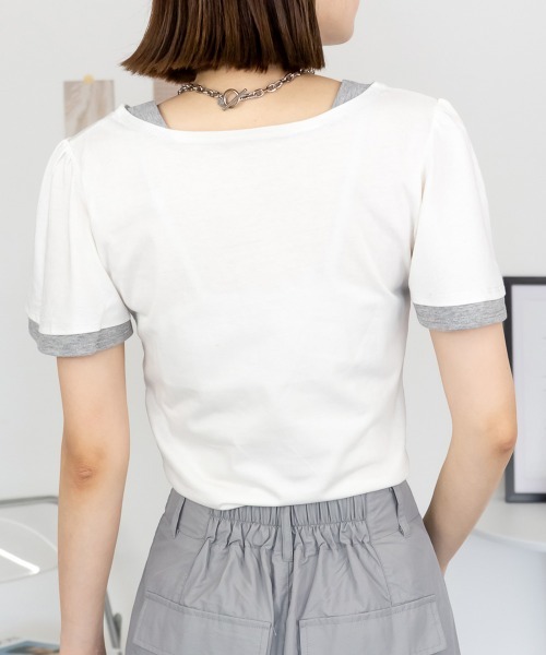 RCD(アールシーディー)の「フレアー袖シャーリングカットソー(Tシャツ/カットソー・レディース・杢グレー/ホワイト/ブルーグリーン/ブラック/ネイビー・4L/3L/LL/L/M)」の9枚目の写真