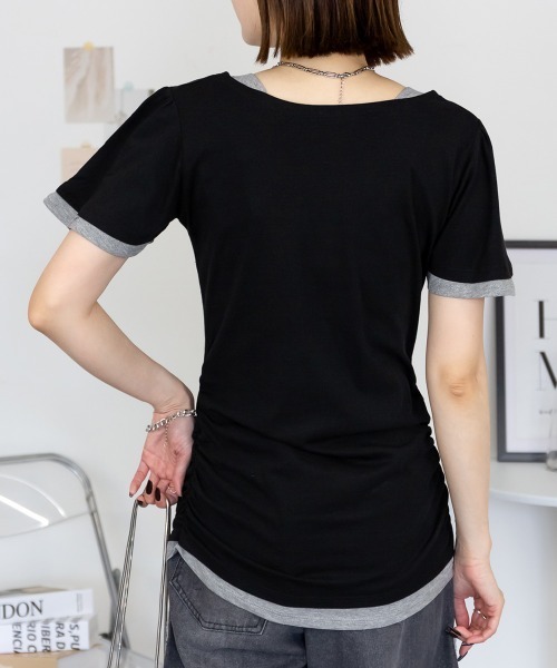 RCD(アールシーディー)の「フレアー袖シャーリングカットソー(Tシャツ/カットソー・レディース・杢グレー/ホワイト/ブルーグリーン/ブラック/ネイビー・4L/3L/LL/L/M)」の12枚目の写真