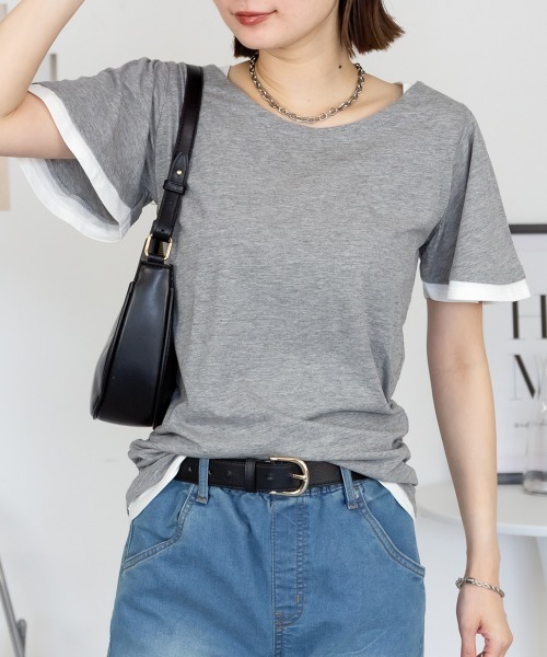 RCD(アールシーディー)の「フレアー袖シャーリングカットソー(Tシャツ/カットソー・レディース・杢グレー/ホワイト/ブルーグリーン/ブラック/ネイビー・4L/3L/LL/L/M)」の13枚目の写真