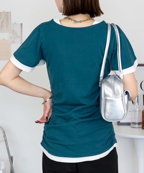 RCD(アールシーディー)の「フレアー袖シャーリングカットソー(Tシャツ/カットソー・レディース・杢グレー/ホワイト/ブルーグリーン/ブラック/ネイビー・4L/3L/LL/L/M)」の21枚目の写真