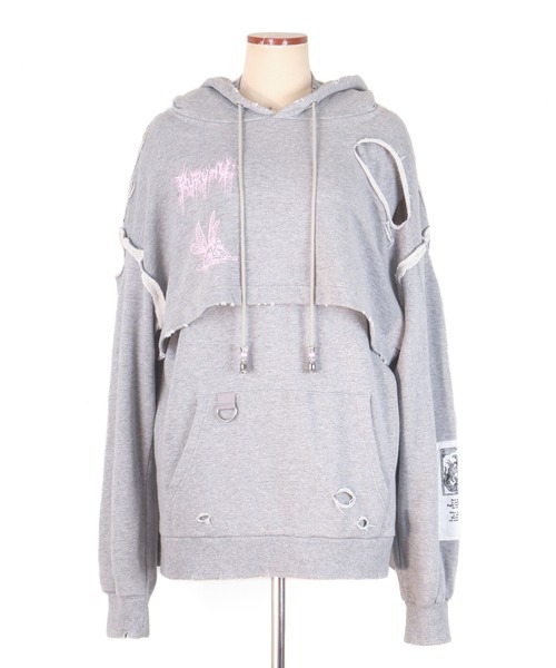 rurumu:(ルルムウ)の「rurumu:/ルルムウ/collage printed layered hoodie(パーカー・レディース・ピンク/アイボリー/グレー/ブラック・FREE)」の4枚目の写真