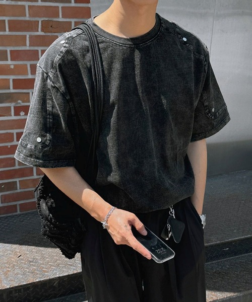 ASCLO（エジュクロ）の「ASCLO／ウォッシュリベットT（Tシャツ/カットソー・メンズ・チャコール/ブラック・FREE）」の2枚目の写真