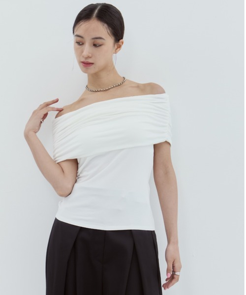 tシャツ 「determ/デターム」「STUDIOUS別注」OFF SHOULDER TOPS/オフショルダートップス レディース determ/デターム】《STUDIOUS別注》OFF SHOULDER TOPS/オフ