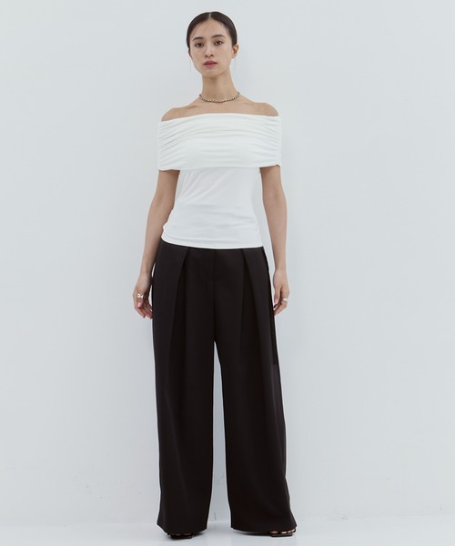 tシャツ 「determ/デターム」「STUDIOUS別注」OFF SHOULDER TOPS/オフショルダートップス レディース determ/デターム】《STUDIOUS別注》OFF SHOULDER TOPS/オフ