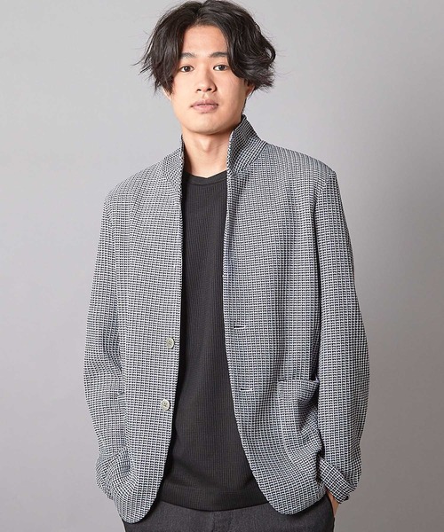 UNION STATION（ユニオンステーション）の「レギュラーフィット ニットスタンドカラージャケット（テーラードジャケット・メンズ・ホワイト×ブラック/ネイビー・LL/L/M）」の3枚目の写真