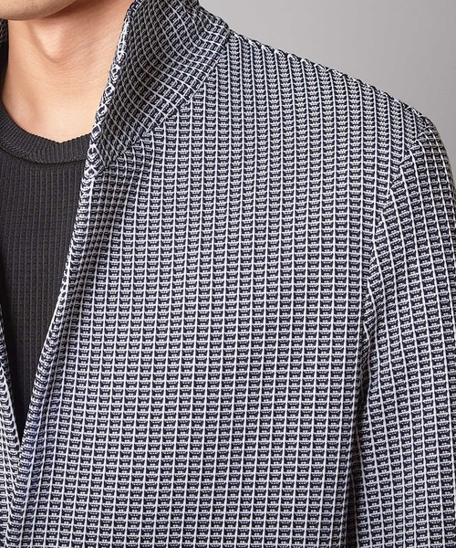 UNION STATION（ユニオンステーション）の「レギュラーフィット ニットスタンドカラージャケット（テーラードジャケット・メンズ・ホワイト×ブラック/ネイビー・LL/L/M）」の6枚目の写真