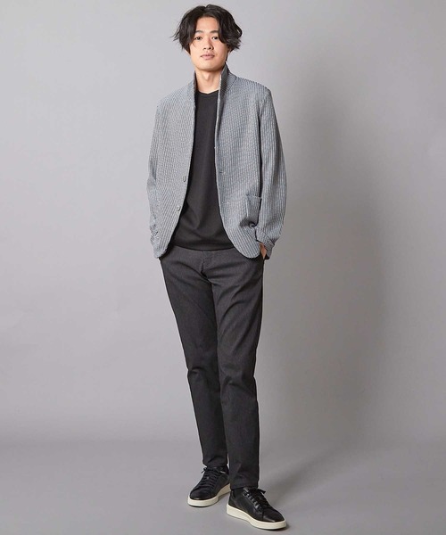 UNION STATION（ユニオンステーション）の「レギュラーフィット ニットスタンドカラージャケット（テーラードジャケット・メンズ・ホワイト×ブラック/ネイビー・LL/L/M）」の7枚目の写真