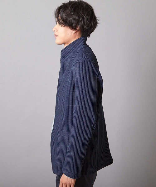 UNION STATION（ユニオンステーション）の「レギュラーフィット ニットスタンドカラージャケット（テーラードジャケット・メンズ・ホワイト×ブラック/ネイビー・LL/L/M）」の8枚目の写真