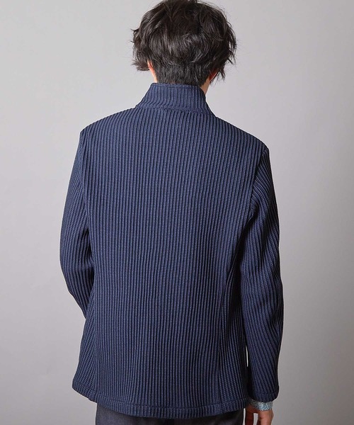 UNION STATION（ユニオンステーション）の「レギュラーフィット ニットスタンドカラージャケット（テーラードジャケット・メンズ・ホワイト×ブラック/ネイビー・LL/L/M）」の9枚目の写真