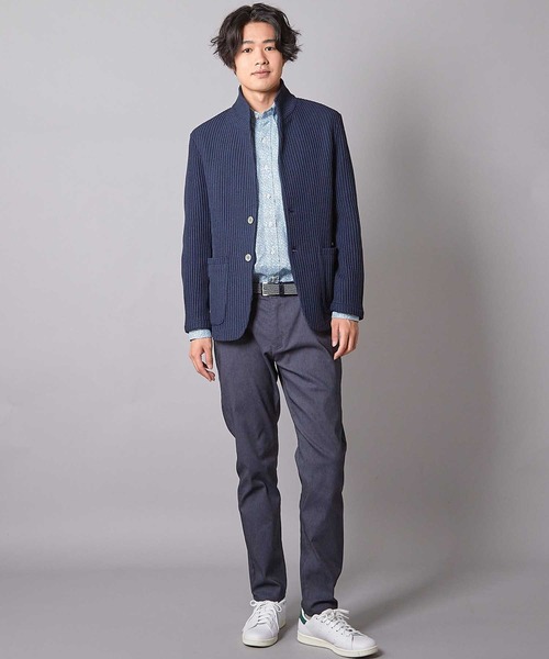 UNION STATION（ユニオンステーション）の「レギュラーフィット ニットスタンドカラージャケット（テーラードジャケット・メンズ・ホワイト×ブラック/ネイビー・LL/L/M）」の11枚目の写真