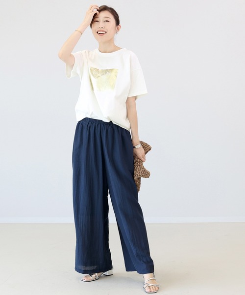 Aletta vita（アレッタビータ）の「箔プリント半袖カットソー（Tシャツ/カットソー・レディース・チャコール/オフホワイト・FREE）」の14枚目の写真