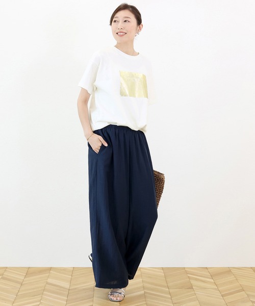 Aletta vita（アレッタビータ）の「箔プリント半袖カットソー（Tシャツ/カットソー・レディース・チャコール/オフホワイト・FREE）」の15枚目の写真