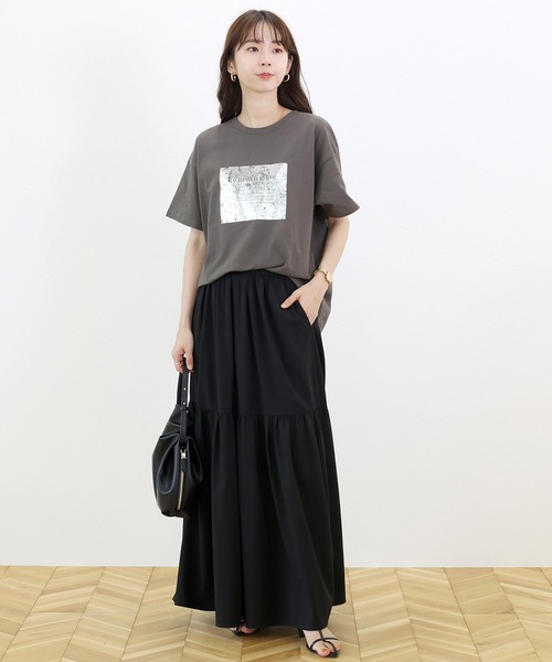 Aletta vita（アレッタビータ）の「箔プリント半袖カットソー（Tシャツ/カットソー・レディース・チャコール/オフホワイト・FREE）」の5枚目の写真