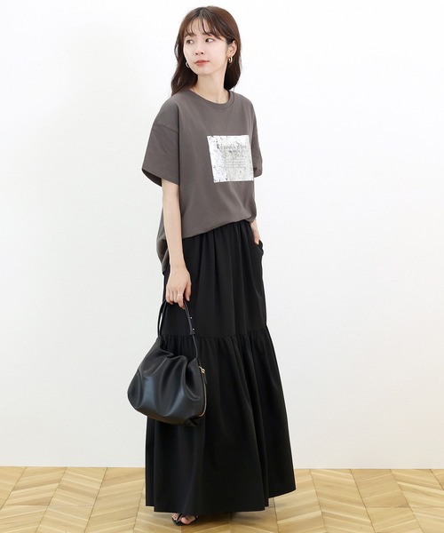 Aletta vita（アレッタビータ）の「箔プリント半袖カットソー（Tシャツ/カットソー・レディース・チャコール/オフホワイト・FREE）」の6枚目の写真