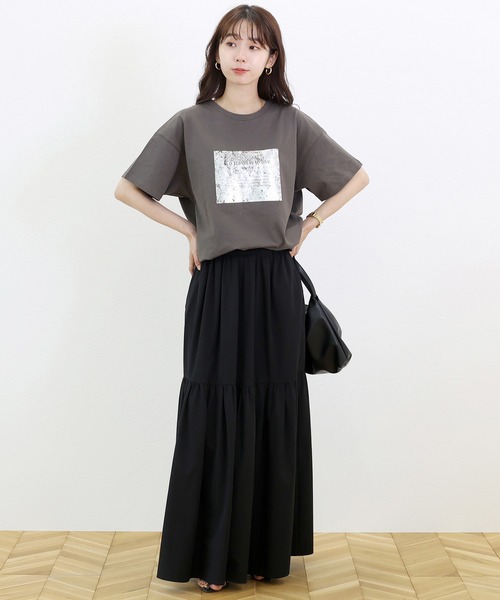 Aletta vita（アレッタビータ）の「箔プリント半袖カットソー（Tシャツ/カットソー・レディース・チャコール/オフホワイト・FREE）」の7枚目の写真
