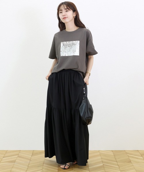 Aletta vita（アレッタビータ）の「箔プリント半袖カットソー（Tシャツ/カットソー・レディース・チャコール/オフホワイト・FREE）」の8枚目の写真