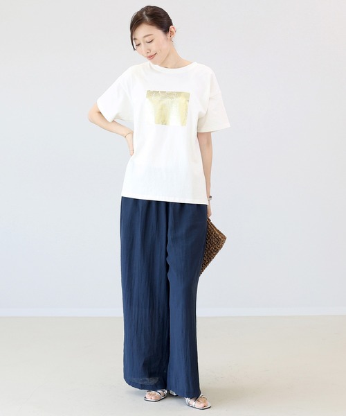 Aletta vita（アレッタビータ）の「箔プリント半袖カットソー（Tシャツ/カットソー・レディース・チャコール/オフホワイト・FREE）」の18枚目の写真