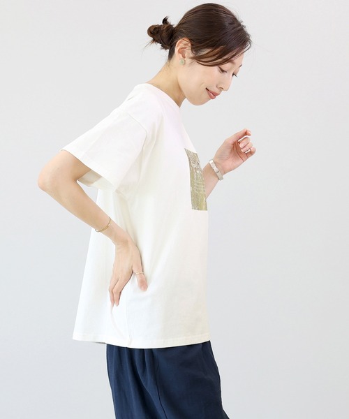 Aletta vita（アレッタビータ）の「箔プリント半袖カットソー（Tシャツ/カットソー・レディース・チャコール/オフホワイト・FREE）」の19枚目の写真