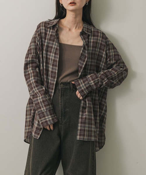 SENSE OF PLACE by URBAN RESEARCH(センスオブプレイスバイアーバンリサーチ)の「『UR TECH』『UVカット』チェックルーズシャツ(シャツ/ブラウス・レディース・ブラウン系その他/ベージュ系その他/ブラック系その他・ONE)」の1枚目の写真