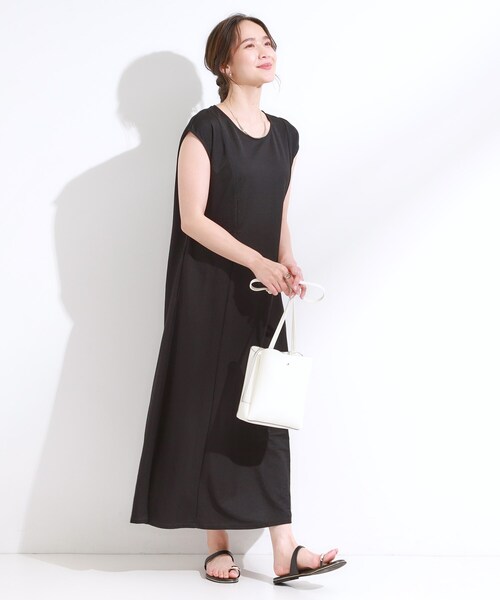 DRESKIP（ドレスキップ）の「【S-LL/ひんやり】切替ラインですっきりと 1枚で着られるロングワンピース（ワンピース・レディース・ブルー系その他/イエロー/ブラック・01/04/03/02）」の5枚目の写真