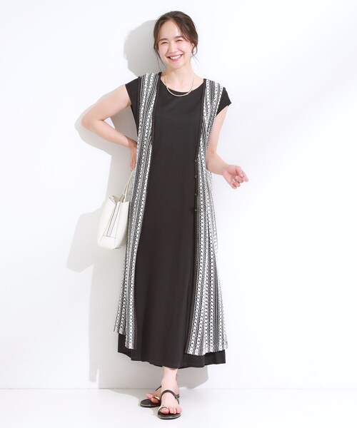 DRESKIP（ドレスキップ）の「【S-LL/ひんやり】切替ラインですっきりと 1枚で着られるロングワンピース（ワンピース・レディース・ブルー系その他/イエロー/ブラック・01/04/03/02）」の7枚目の写真