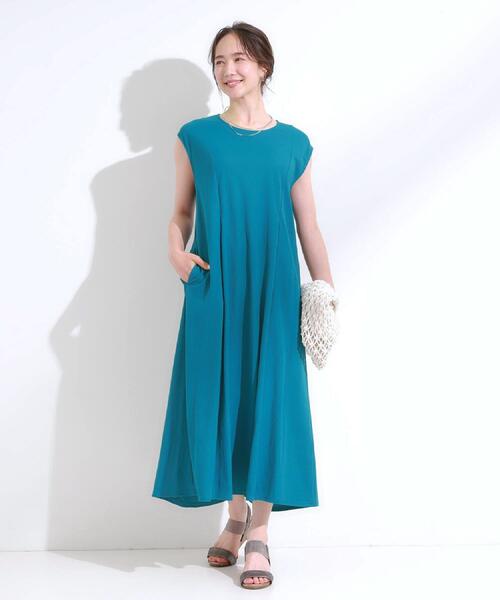 DRESKIP（ドレスキップ）の「【S-LL/ひんやり】切替ラインですっきりと 1枚で着られるロングワンピース（ワンピース・レディース・ブルー系その他/イエロー/ブラック・01/04/03/02）」の9枚目の写真