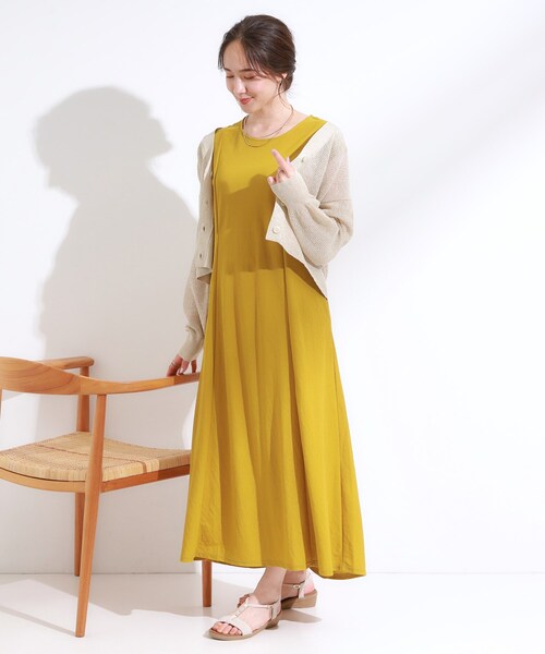 DRESKIP（ドレスキップ）の「【S-LL/ひんやり】切替ラインですっきりと 1枚で着られるロングワンピース（ワンピース・レディース・ブルー系その他/イエロー/ブラック・01/04/03/02）」の15枚目の写真