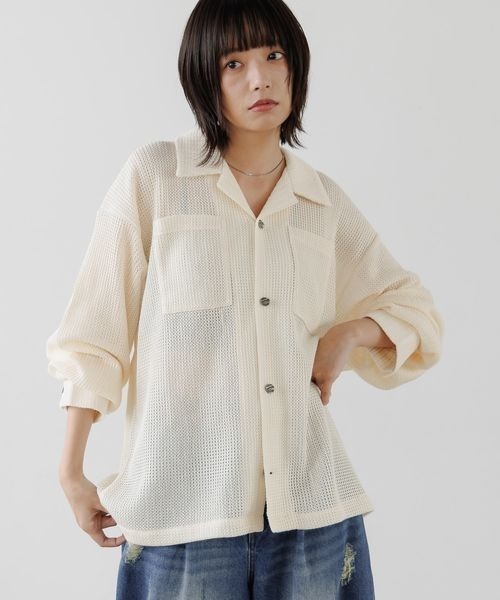 PBLIM(ページボーイリム)の「《UNISEX》スカシアミカイキンシャツ(シャツ/ブラウス・レディース・オフホワイト/ブラック・FREE)」の1枚目の写真