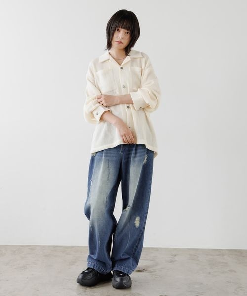 PBLIM(ページボーイリム)の「《UNISEX》スカシアミカイキンシャツ(シャツ/ブラウス・レディース・オフホワイト/ブラック・FREE)」の7枚目の写真