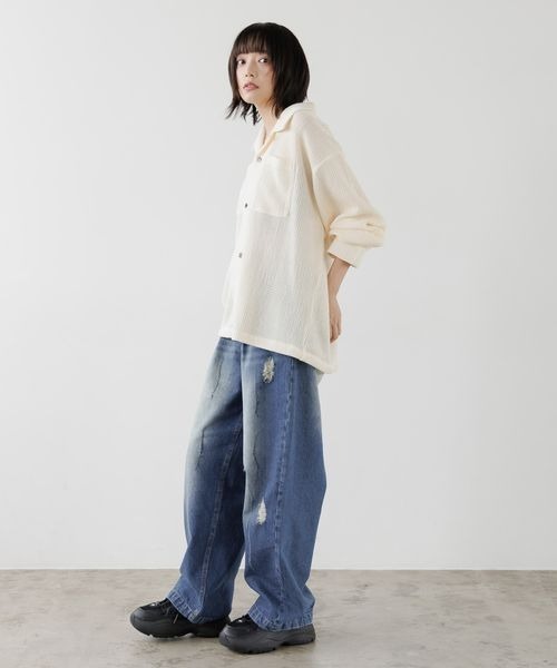 PBLIM(ページボーイリム)の「《UNISEX》スカシアミカイキンシャツ(シャツ/ブラウス・レディース・オフホワイト/ブラック・FREE)」の8枚目の写真