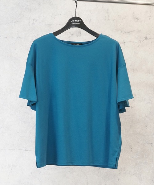 JETSET SOLO PLUS (ジェットセットソロプラス)の「【JETSET SOLO PLUS】多機能ラッフルスリーブTシャツ(Tシャツ/カットソー・レディース・ブラック/ライトグレー/ターコイズブルー・FREE)」の1枚目の写真