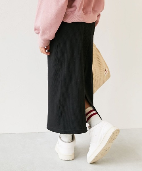 devirock（デビロック）の「おめかし リブスリットスカート（スカート・キッズ・ブラウン系/グレー系/パープル系/ブラック系/ベージュ系/ピンク系/杢グレー・100cm/110cm/120cm/130cm/140cm/150cm/160cm）」の2枚目の写真