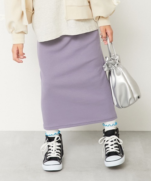 devirock（デビロック）の「おめかし リブスリットスカート（スカート・キッズ・ブラウン系/グレー系/パープル系/ブラック系/ベージュ系/ピンク系/杢グレー・100cm/110cm/120cm/130cm/140cm/150cm/160cm）」の6枚目の写真