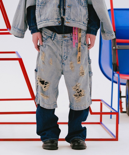 amok（アモク）の「TWO-IN-ONE DENIM PANTS（デニムパンツ・メンズ・ライトインディゴブルー/インディゴブルー・L/M/S）」の2枚目の写真