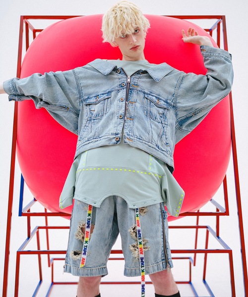 amok（アモク）の「TWO-IN-ONE DENIM PANTS（デニムパンツ・メンズ・ライトインディゴブルー/インディゴブルー・L/M/S）」の6枚目の写真