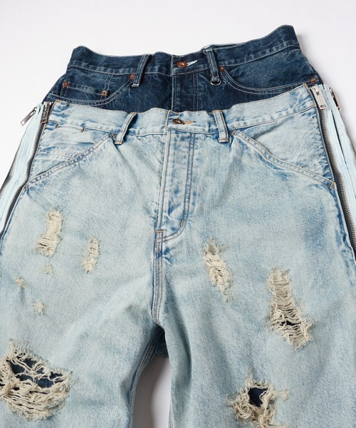 amok（アモク）の「TWO-IN-ONE DENIM PANTS（デニムパンツ・メンズ・ライトインディゴブルー/インディゴブルー・L/M/S）」の3枚目の写真