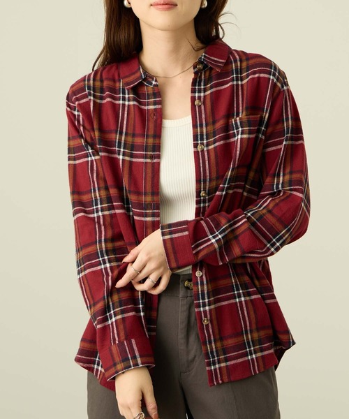 NAVY（ネイビー）の「nAvy コットンネルチェックシャツ（シャツ/ブラウス・レディース・レッド系1/ネイビー系/ブラック系/オレンジ系/ブラウン系/レッド系2・L/M）」の5枚目の写真