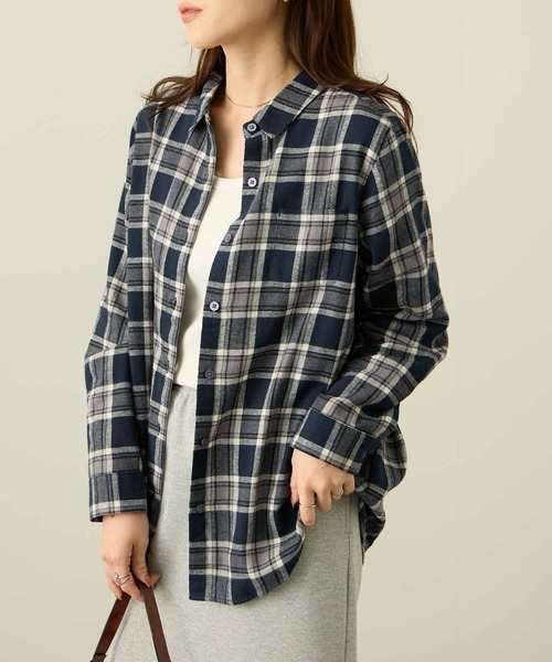 NAVY（ネイビー）の「nAvy コットンネルチェックシャツ（シャツ/ブラウス・レディース・レッド系1/ネイビー系/ブラック系/オレンジ系/ブラウン系/レッド系2・L/M）」の19枚目の写真