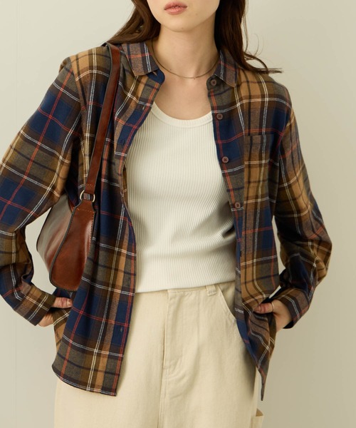 NAVY（ネイビー）の「nAvy コットンネルチェックシャツ（シャツ/ブラウス・レディース・レッド系1/ネイビー系/ブラック系/オレンジ系/ブラウン系/レッド系2・L/M）」の22枚目の写真