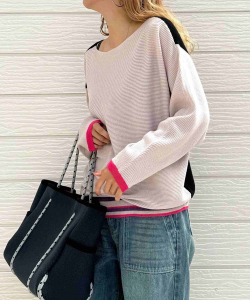 Q（キュー）の「横リブマルチボーダードルマンニット（ニット/セーター・レディース・ホワイト/ブラック・MEDIUM）」の15枚目の写真