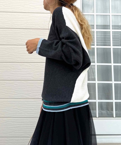 Q（キュー）の「横リブマルチボーダードルマンニット（ニット/セーター・レディース・ホワイト/ブラック・MEDIUM）」の11枚目の写真